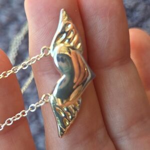 Silver Tone Winged Heart Pendant Necklace